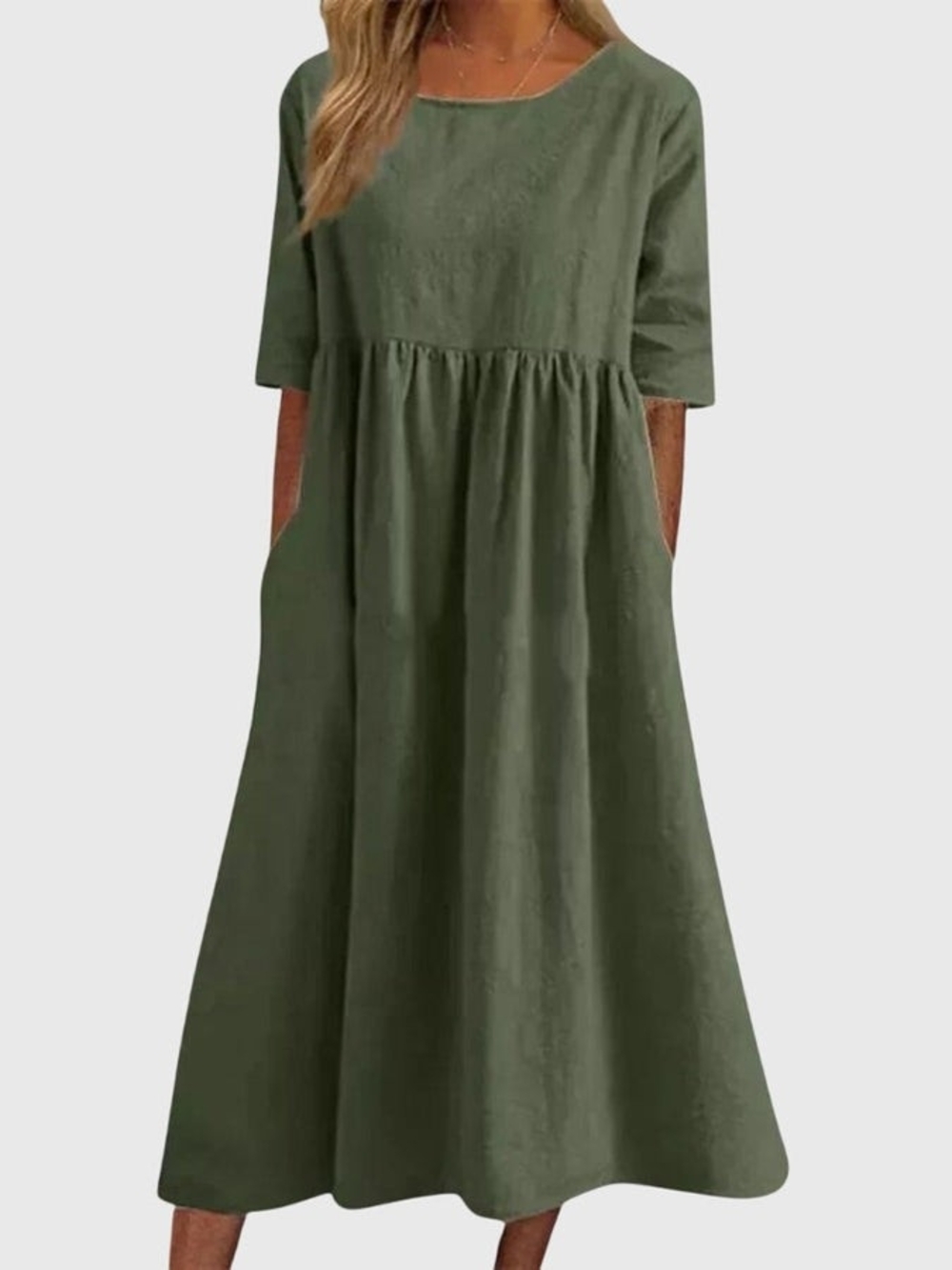 Womenβs Olive Green Casual Maxi Dress with Pockets 2x